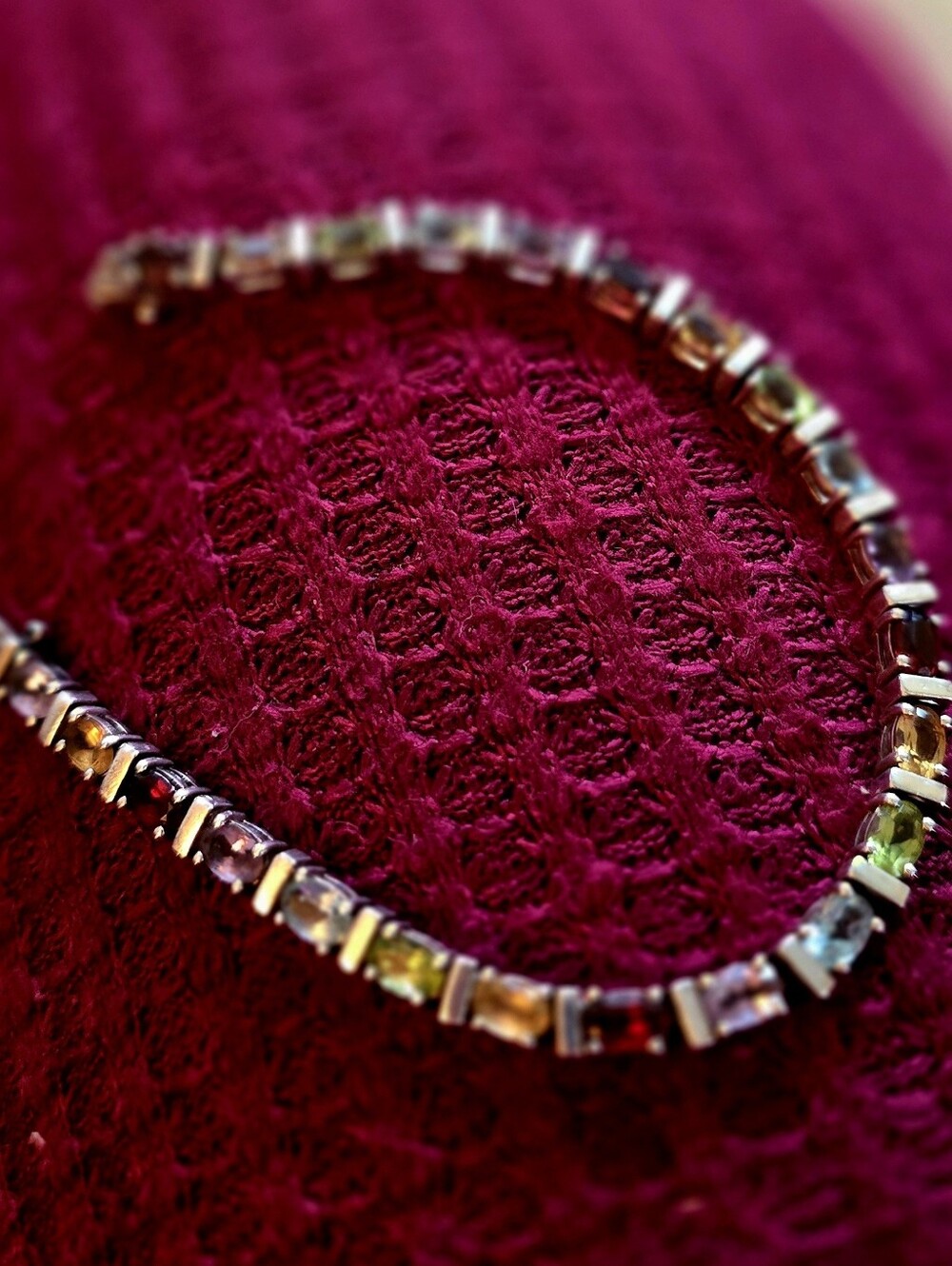 Multigemstone, Sterling Silver Line Bracelet